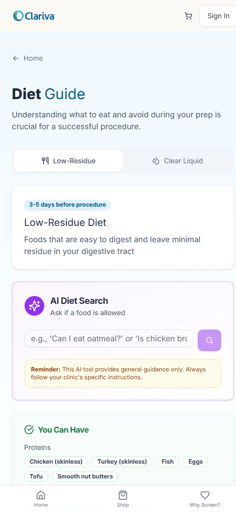 Clariva app &mdash; diet guide