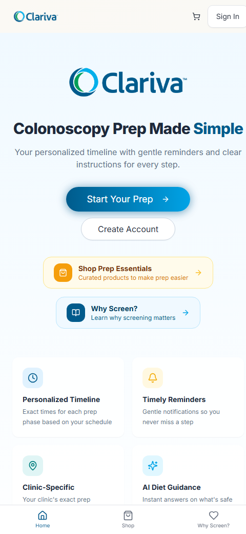 Clariva app &mdash; home screen