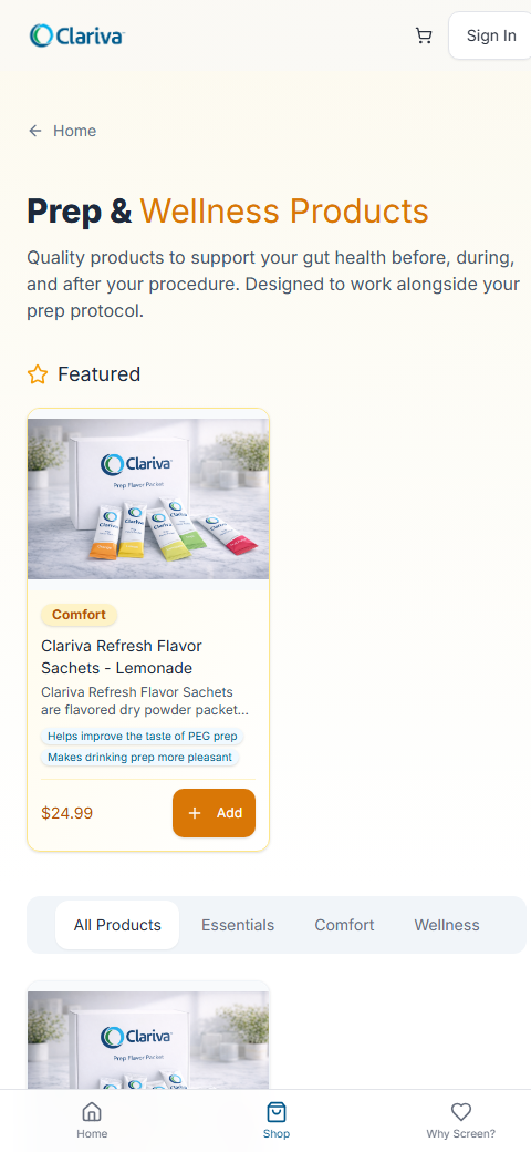 Clariva app &mdash; prep and wellness products
