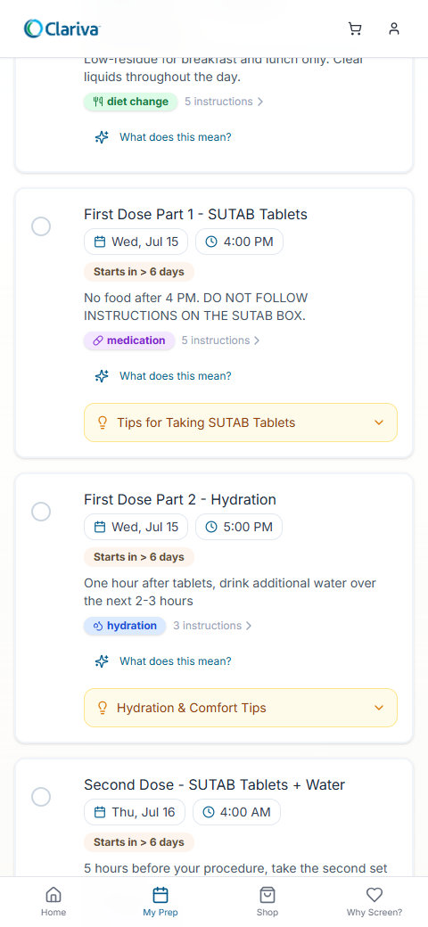 Clariva app &mdash; prep tasks and reminders